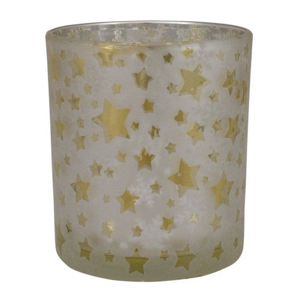 3" Matte Silver and Gold Stars and Snowflakes Flameless Glass Candle Holder EasyOptionXY LLC
