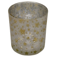 3" Matte Silver and Gold Stars and Snowflakes Flameless Glass Candle Holder EasyOptionXY LLC
