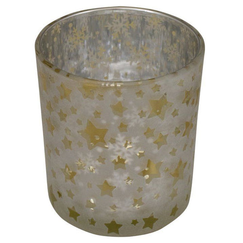 3" Matte Silver and Gold Stars and Snowflakes Flameless Glass Candle Holder EasyOptionXY LLC