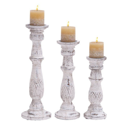 DecMode 3 Candle White Mango Wood Candle Holder, Set of 3 EasyOptionXY LLC