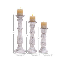 DecMode 3 Candle White Mango Wood Candle Holder, Set of 3 EasyOptionXY LLC