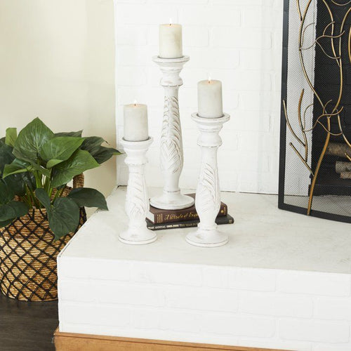 DecMode 3 Candle White Mango Wood Candle Holder, Set of 3 EasyOptionXY LLC
