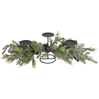 Northlight 26" Triple Candle Holder with Frosted Foliage and Pine Cones Christmas Decor EasyOptionXY LLC