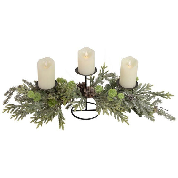 Northlight 26" Triple Candle Holder with Frosted Foliage and Pine Cones Christmas Decor EasyOptionXY LLC