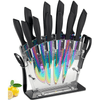 Knife Set, 16 Pieces Rainbow Titanium Coating Cutlery Set No Rust Knife Block with Serrated Steak Knives EasyOptionXY LLC
