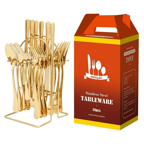 HYCSC Silverware Sets with Holder, Premium Stainless Steel Tableware Set, Mirror Polished Flatware Cutlery Set - Include Knife, Fork and Spoon, Dishwasher Safe, Nice Family Utensil Gift Set (Gold) EasyOptionXY LLC