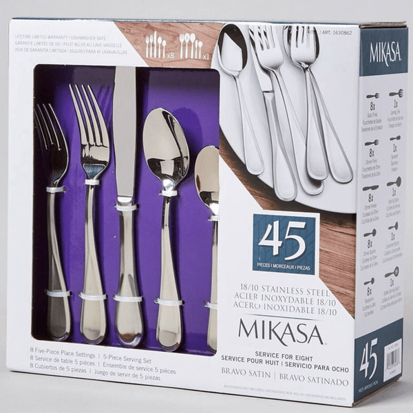 NWB MIKASA Bravo Satin 45 Pc Service For 8- Serving Set Stainless 18/10 Flatware EasyOptionXY LLC