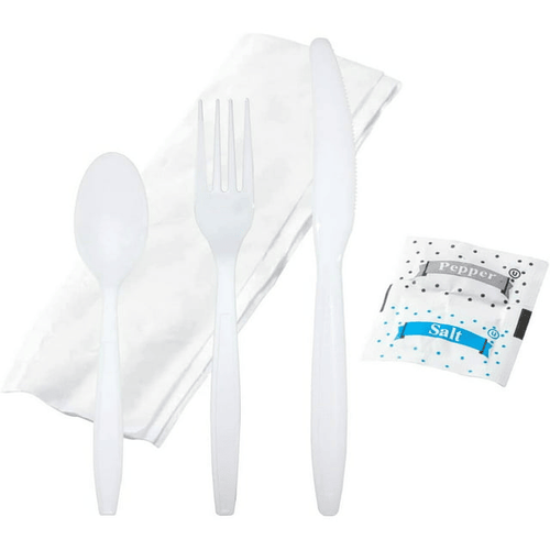 HEAVY DUTY BULK Individually Wrapped Heavy Weight White Plastic Cutlery (Forks Spoons Knife Napkin Pepper Salt) EasyOptionXY LLC