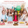 Pink Party Plates, 126Pcs Donut Paper Tableware Set Include Plates Napkins Cutleries Tablecloth- Party Decorative Supplies for Birthday Wedding Valentines, 7 inch and 9inch EasyOptionXY LLC