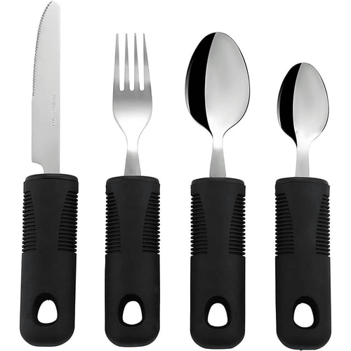 VirgilSon Extra Wide Handles Easy Grip Cutlery Set, Chunky Handles, Corfort Grips Disability Ideal Dining aid for Elderly Disabled Arthritis Parkinson's Disease Tremors Sufferers (4PCS Black) EasyOptionXY LLC