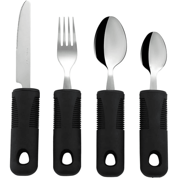 VirgilSon Extra Wide Handles Easy Grip Cutlery Set, Chunky Handles, Corfort Grips Disability Ideal Dining aid for Elderly Disabled Arthritis Parkinson's Disease Tremors Sufferers (4PCS Black) EasyOptionXY LLC
