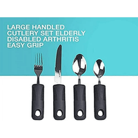 VirgilSon Extra Wide Handles Easy Grip Cutlery Set, Chunky Handles, Corfort Grips Disability Ideal Dining aid for Elderly Disabled Arthritis Parkinson's Disease Tremors Sufferers (4PCS Black) EasyOptionXY LLC