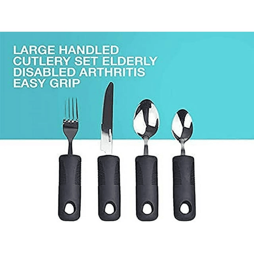 VirgilSon Extra Wide Handles Easy Grip Cutlery Set, Chunky Handles, Corfort Grips Disability Ideal Dining aid for Elderly Disabled Arthritis Parkinson's Disease Tremors Sufferers (4PCS Black) EasyOptionXY LLC