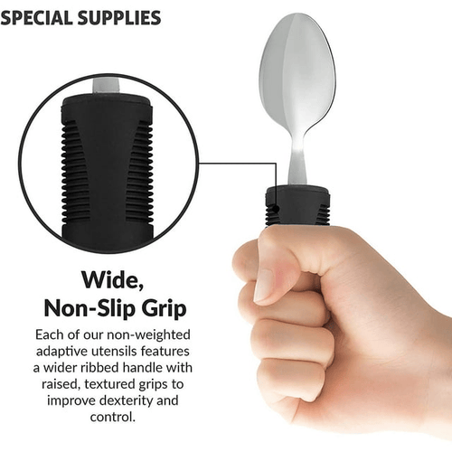 VirgilSon Extra Wide Handles Easy Grip Cutlery Set, Chunky Handles, Corfort Grips Disability Ideal Dining aid for Elderly Disabled Arthritis Parkinson's Disease Tremors Sufferers (4PCS Black) EasyOptionXY LLC