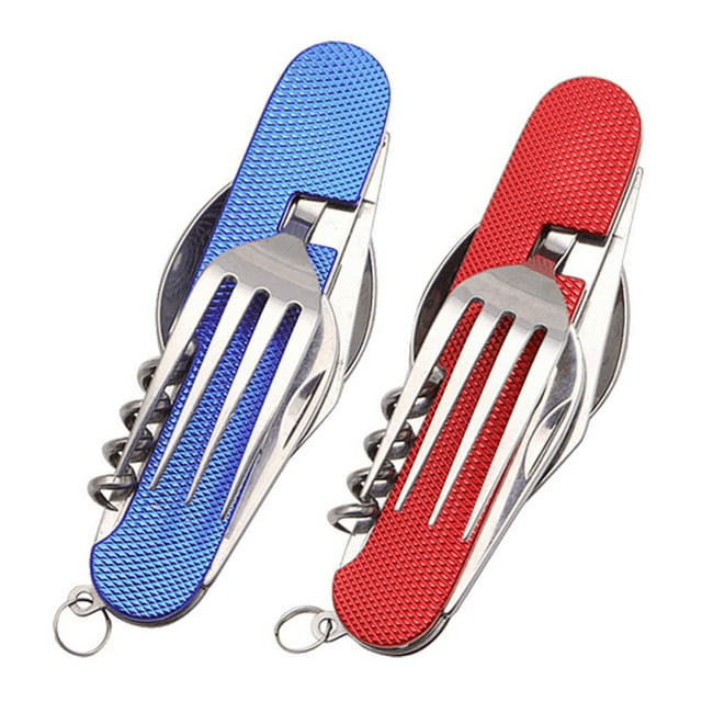2Pcs Camping Utensils Cutlery Set Travel Utensil Foldable Silverware Knife Fork Spoon Bottle Opener Flatware Tableware EasyOptionXY LLC