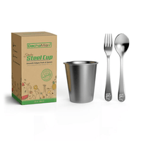 Dacha Mia - Stainless Steel Kids Utensils - Eco Friendly Toddler Flatware - 10 oz Cup for Kids with 1 PC spoon & 1 PC Fork - BPA Free - Reusable - lunch box Accessories EasyOptionXY LLC