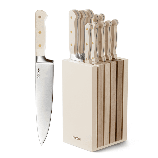 CAROTE 11PCS Knife Set with Block for kitchen, Stainless Steel Razor-Sharp Blade, Triple Riveted Ergonomic Handle,Essential Knife Set, Beige EasyOptionXY LLC