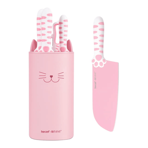 Hecef Cute Kitchen Knife Set with Detachable Block, Cat Claw Pink Sharp Chopping Cleaver and Scissors for Gift Housewarming Birthday EasyOptionXY LLC