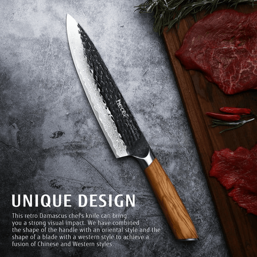 Hecef 8-Inch Japanese Chef Knife, Forged 67-Layer Damascus Steel Ultra Sharp Professional Hammered Carving Knife EasyOptionXY LLC