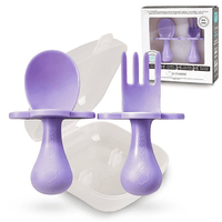 Grabease Baby and Toddler Self-Feeding Utensils ¨C Spoon and Fork Set for Baby-Led Weaning ¨C Made of Non-Toxic Plastic ¨C Featuring Protective Barriers to Prevent Choking and Gagging EasyOptionXY LLC