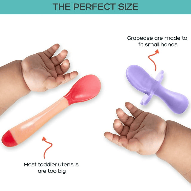 Grabease Baby and Toddler Self-Feeding Utensils ¨C Spoon and Fork Set for Baby-Led Weaning ¨C Made of Non-Toxic Plastic ¨C Featuring Protective Barriers to Prevent Choking and Gagging EasyOptionXY LLC
