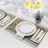 FOCUSLINE 350 Piece Gold Rim Dinnerware Set, Disposable Plastic Plates for Party or Wedding-100 Plastic Plates-50 Plastic Silverware-50 Plastic Cups-50 Linen Feel Napkins(50 Guest) EasyOptionXY LLC