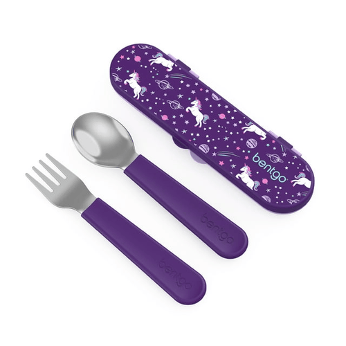 Bentgo Kids Stainless Steel Utensils Set - Reusable Fork, Spoon & Storage Case Made From High-Grade Stainless Steel, BPA-Free, Dishwasher Safe (Purple Unicorn) EasyOptionXY LLC