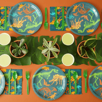 144-Piece Dinosaur Birthday Party Supplies with Paper Plates, Napkins, Cups and Cutlery for Dino Party Decorations (Serves 24) EasyOptionXY LLC