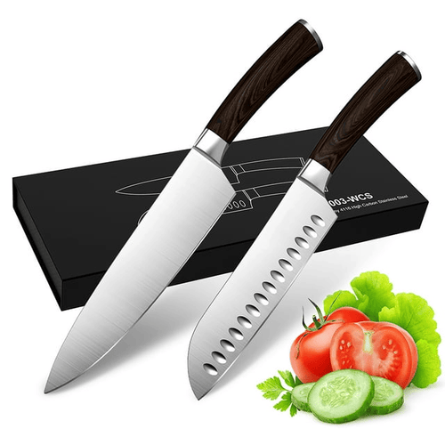 Professional 8" Kitchen Chef Knife and Santoku Cutter Germany 1.4116 Stainless Steel with Wood Handle EasyOptionXY LLC