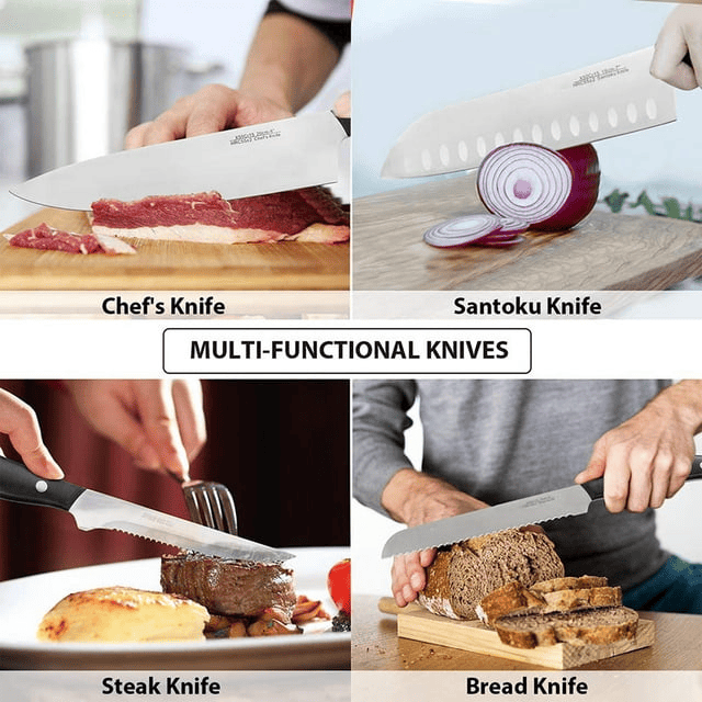 Professional 8" Kitchen Chef Knife and Santoku Cutter Germany 1.4116 Stainless Steel with Wood Handle EasyOptionXY LLC