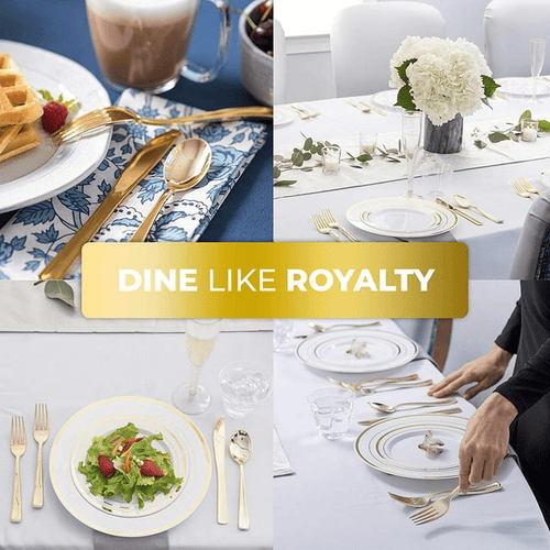 125 Piece Disposable Plastic Dinnerware Set, Gold, by Stock Your Home EasyOptionXY LLC