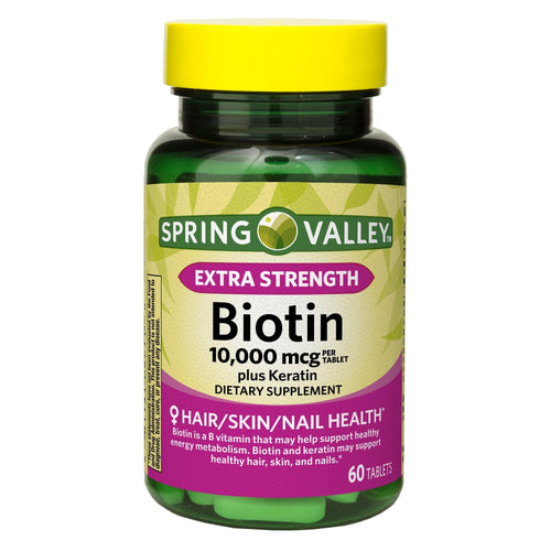 Spring Valley Extra Strength Biotin Plus Keratin Dietary Supplement; 10; 000 mcg; 60 Count EasyOptionXY LLC