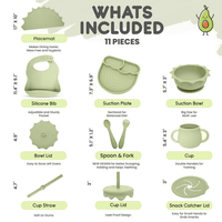 Baby Pastels - Baby Feeding Set - Baby Led Weaning Supplies - Silicone Suction Utensils/Cutlery/Dishes/Dinnerware for 6-36 Months - Bowl, Plate, Spoon Fork, Bib, Placemat, Cup 11 Pieces (Pastel Green) EasyOptionXY LLC