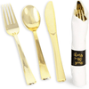 Serves 12 Gold Plastic Silverware Set for 40th Birthday Party Supplies, Cheers to 40 Years Disposable Cutlery Flatware with Napkin EasyOptionXY LLC