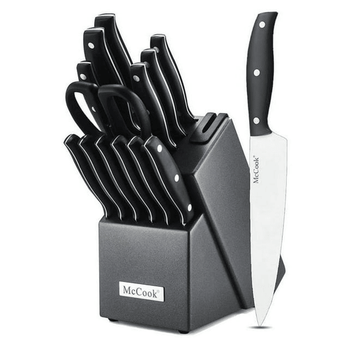 McCook MC39 Knife Set with Built-in Sharpener, 14-Piece Triple Rivet Cutlery Knife Block Set EasyOptionXY LLC