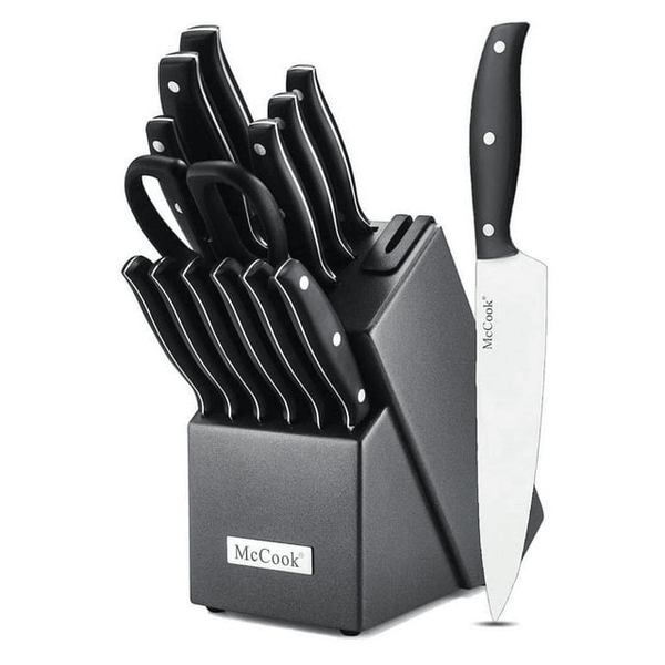 McCook MC39 Knife Set with Built-in Sharpener, 14-Piece Triple Rivet Cutlery Knife Block Set EasyOptionXY LLC