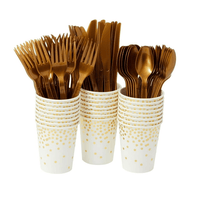 144 Piece White and Gold Party Supplies for Wedding, Birthday - Gold Table Decorations with Plates, Napkins, Cups, and Cutlery (Serves 24) EasyOptionXY LLC