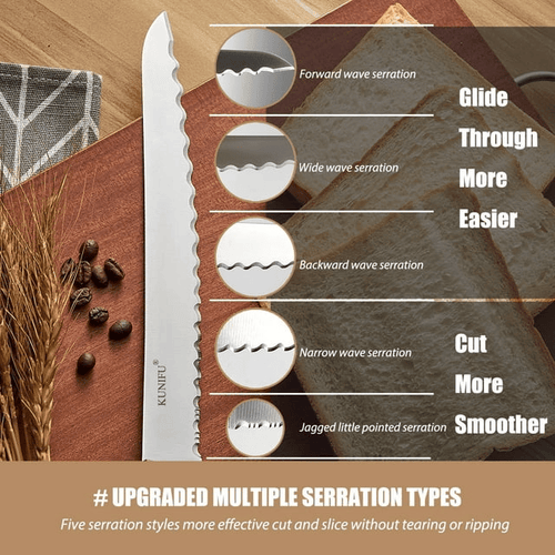 KUNIFU Serrated Bread Knife for Homemade Bread, High Carbon Stainless Steel Sharp Blade Cake Knife EasyOptionXY LLC