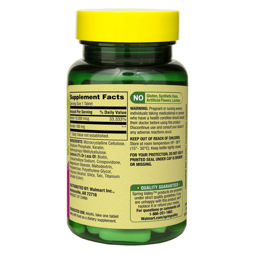 Spring Valley Extra Strength Biotin Plus Keratin Dietary Supplement; 10; 000 mcg; 60 Count EasyOptionXY LLC