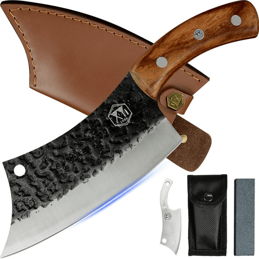 XYJ 6.2 Inch Kitchen Chef Knife Cutting Butcher Knives High Carbon Steel Slicing Cleavers For Meat Vegetable FULL TANG Cooking Tool With Carrying Leather Sheath EasyOptionXY LLC