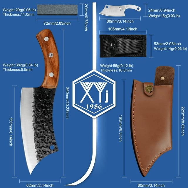 XYJ 6.2 Inch Kitchen Chef Knife Cutting Butcher Knives High Carbon Steel Slicing Cleavers For Meat Vegetable FULL TANG Cooking Tool With Carrying Leather Sheath EasyOptionXY LLC