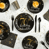 170-Piece 70th Birthday Party Supplies, Serves 24 Black and Gold Plates, Napkins, Cups, Cutlery, Tablecloth and Banner EasyOptionXY LLC