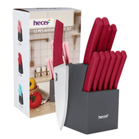 Hecef 12 Pcs Kitchen Knife Set with Wooden Block, Steak Knives, Stainless Steel Essential Chef Knife Set EasyOptionXY LLC