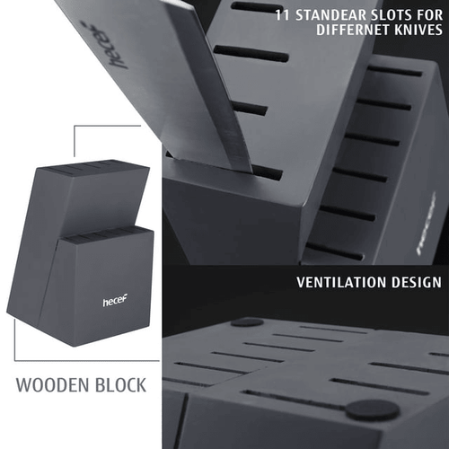 Hecef 12 Pcs Kitchen Knife Set with Wooden Block, Steak Knives, Stainless Steel Essential Chef Knife Set EasyOptionXY LLC