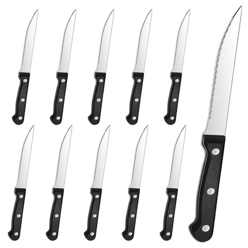 Bestdin Steak Knives, 10 Pieces 4.5" Long Blade Stainless Steel Serrated Steak Knife Set, Dishwasher Safe, Black Serrated Edge Steel Utility Knives Steakhouse Cutlery Utensil Dinner Knives EasyOptionXY LLC