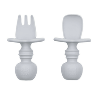 Bumkins Baby Feeding Chewtensils, Training Fork and Spoon Set, Utensils Ages 6 Mos+ (Gray) EasyOptionXY LLC
