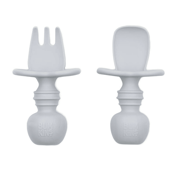 Bumkins Baby Feeding Chewtensils, Training Fork and Spoon Set, Utensils Ages 6 Mos+ (Gray) EasyOptionXY LLC