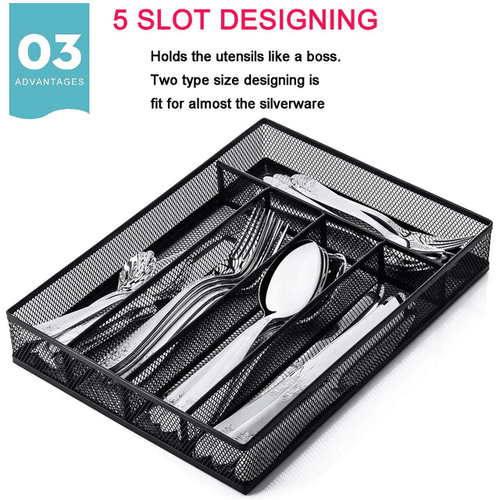 5 Component Utensil Drawer Organizer Cutlery Tray Silverware Flatware Storage Divider for Kitchen, Mesh Wire Metal Flatware Storage EasyOptionXY LLC