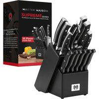 Master Maison 15-Piece Premium Kitchen Knife Set With Wooden Block | Master Maison German Stainless Steel Cutlery With Knife Sharpener & 6 Steak Knives (Black) EasyOptionXY LLC