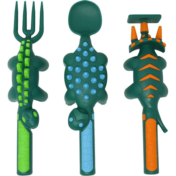 Constructive Eating Made in USA Dinosaur Set of 3 Utensils for Toddlers, Infants, Babies and Kids - Made With Materials Tested for Safety EasyOptionXY LLC